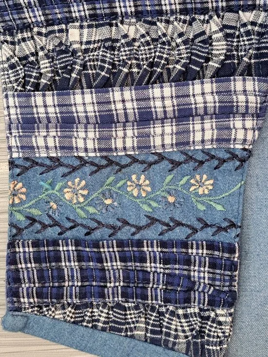 Vtg Paul Harris Vest Womens Blue Plaid Floral Embroidered Cotton Large Cottage - Picture 4 of 8